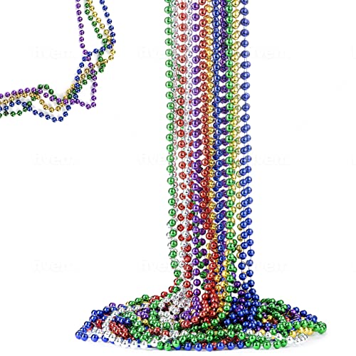 24pcs 33 Inch 7 mm Metallic Purple Bead Necklaces, Mardi Gras Beads Bulk  Round Beaded Necklaces Costume Necklace for Mardi Gras Party Christmas  Festive Events, Party Favors
